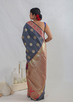 Grey Dupion Silk Saree With Blouse Piece - Indian Silk House Agencies