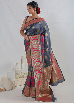 Grey Dupion Silk Saree With Blouse Piece - Indian Silk House Agencies