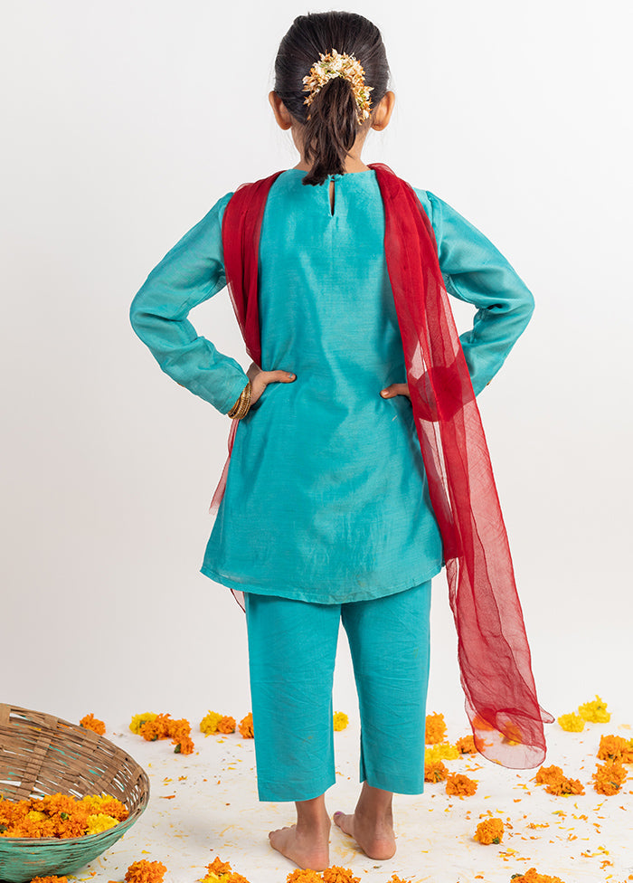 Blue Silk Suit Set For Girls - Indian Silk House Agencies