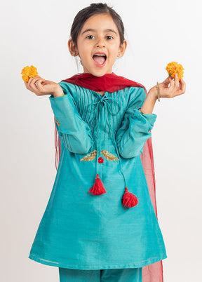 Blue Silk Suit Set For Girls - Indian Silk House Agencies