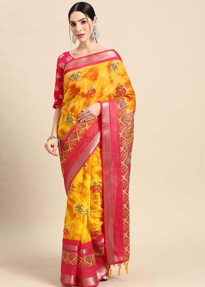 Yellow Cotton Saree With Blouse Piece - Indian Silk House Agencies