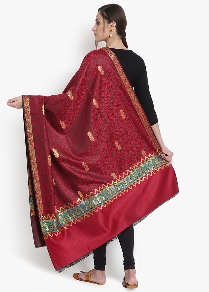 Maroon Jamewar Woven Silk Shawl - Indian Silk House Agencies