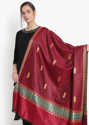 Maroon Jamewar Woven Silk Shawl - Indian Silk House Agencies