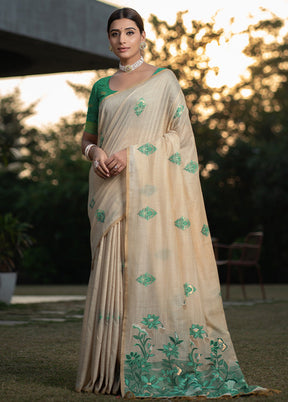 Green Dupion Silk Saree With Blouse Piece - Indian Silk House Agencies