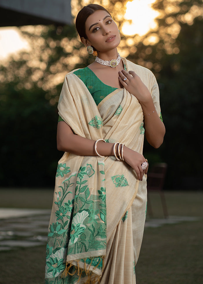 Green Dupion Silk Saree With Blouse Piece - Indian Silk House Agencies