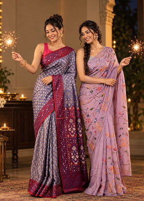 Ghee Ka Diya Duo – Multicolor Tanchoi & Purple Chiffon Sarees