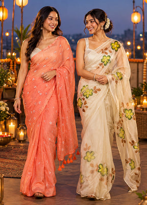 Gulabi Sham Duo – Peach Cotton & White Organza Sarees