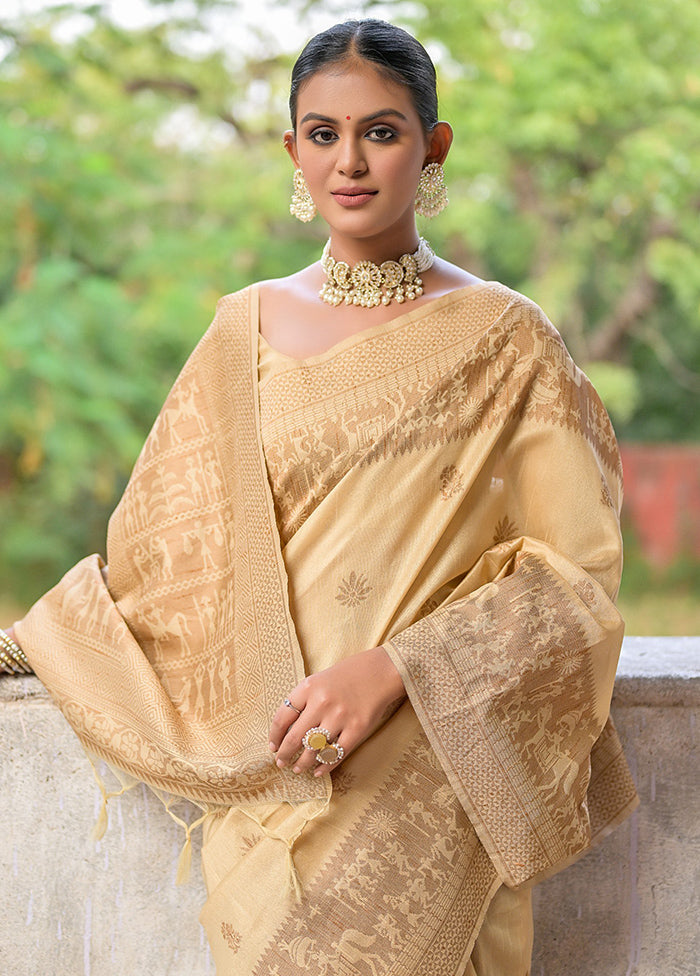 Cream Dupion Silk Saree With Blouse Piece