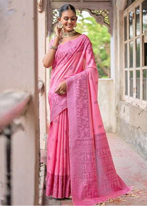 Pink Dupion Silk Saree With Blouse Piece