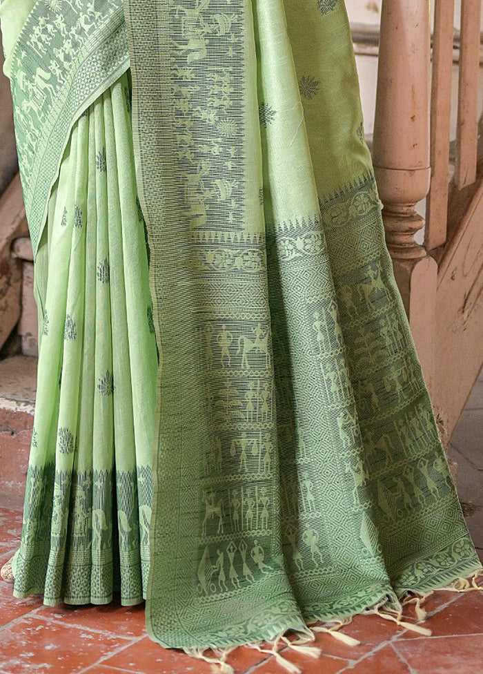 Pista Green Dupion Silk Saree With Blouse Piece