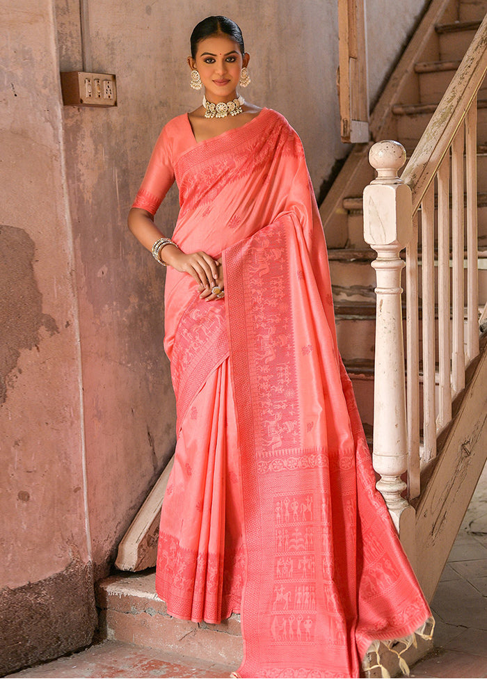 Red Dupion Silk Saree With Blouse Piece