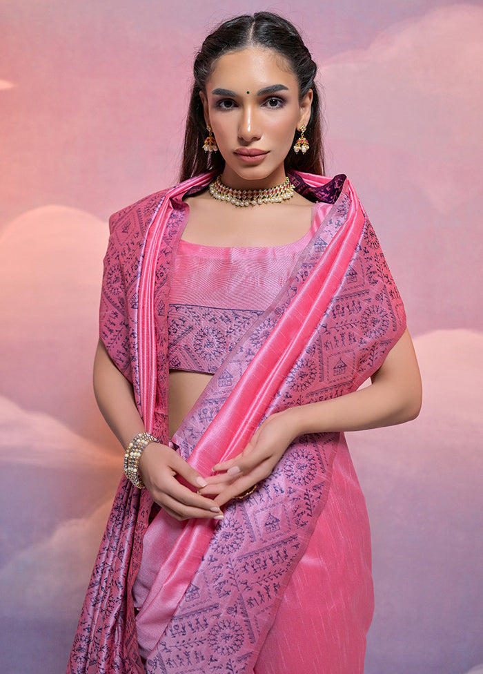 Baby Pink Dupion Silk Saree With Blouse Piece