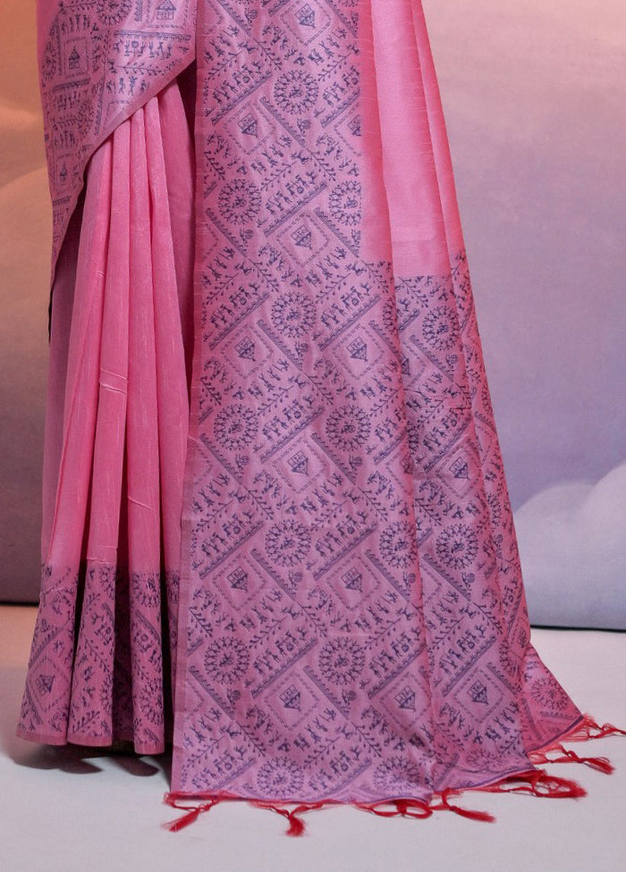 Baby Pink Dupion Silk Saree With Blouse Piece