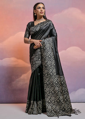 Black Dupion Silk Saree With Blouse Piece