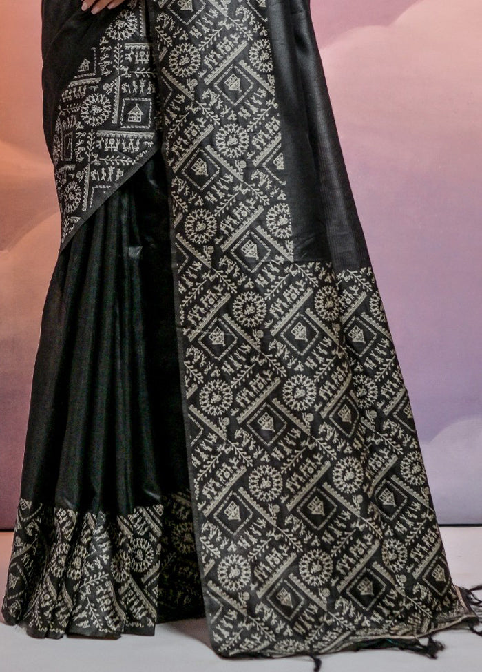 Black Dupion Silk Saree With Blouse Piece