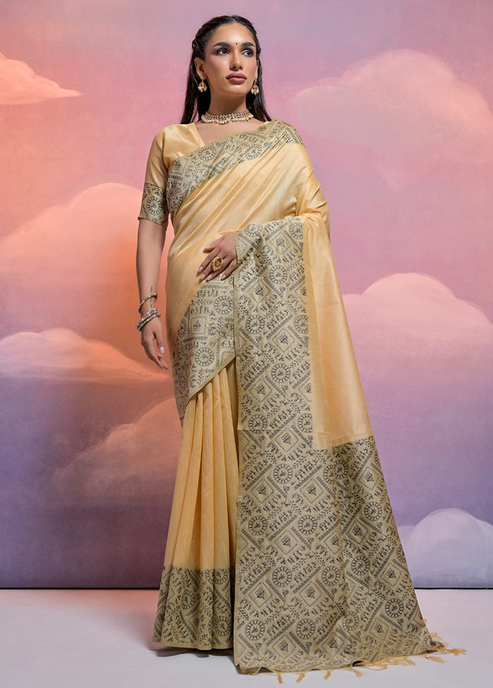 Cream Dupion Silk Saree With Blouse Piece