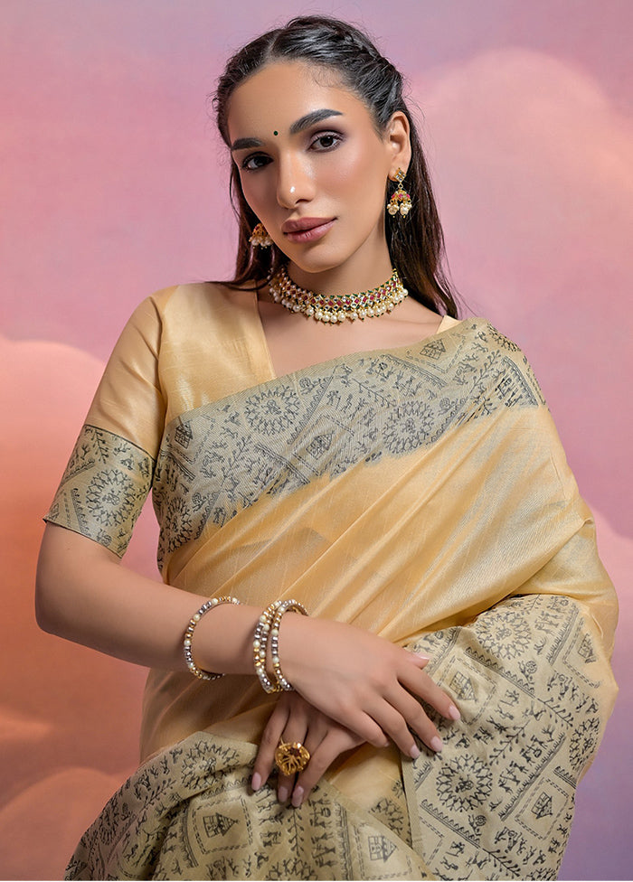 Cream Dupion Silk Saree With Blouse Piece