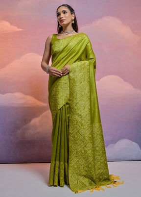 Mehendi Dupion Silk Saree With Blouse Piece