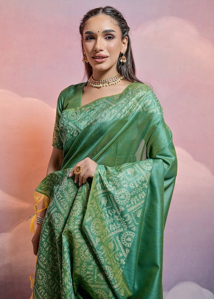 Pista Green Dupion Silk Saree With Blouse Piece