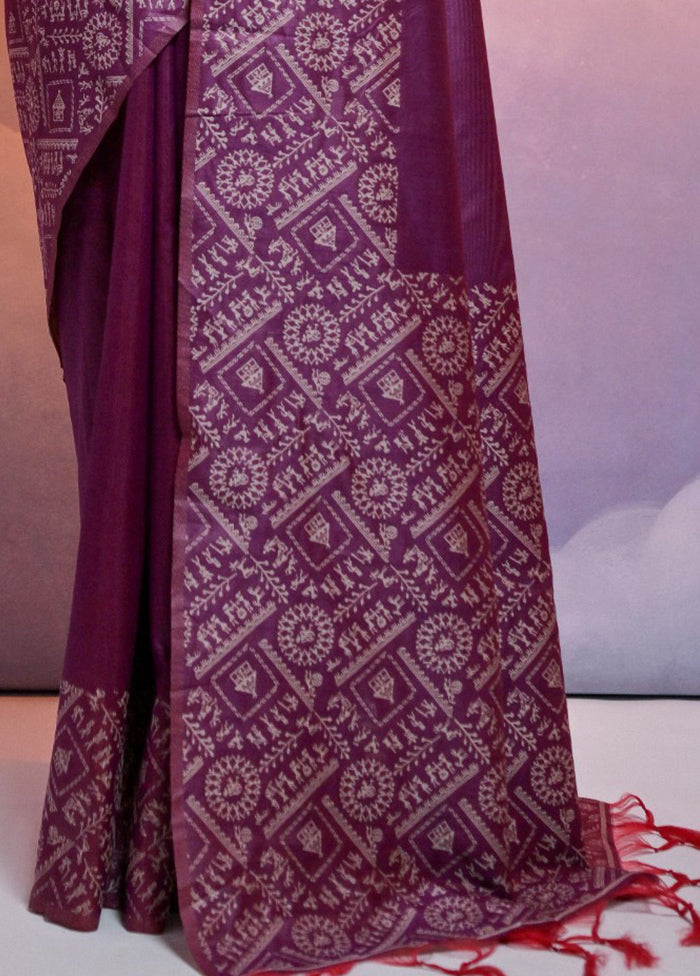 Wine Dupion Silk Saree With Blouse Piece