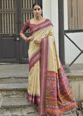 Chiku Dupion Silk Saree With Blouse Piece