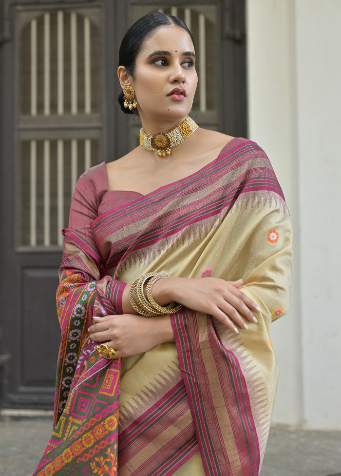 Chiku Dupion Silk Saree With Blouse Piece