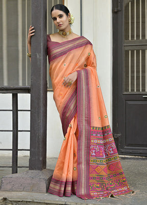 Orange Dupion Silk Saree With Blouse Piece