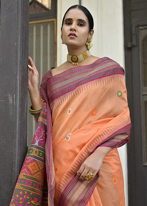 Orange Dupion Silk Saree With Blouse Piece