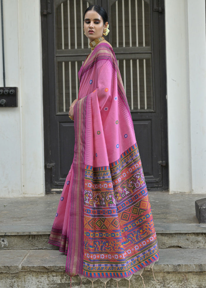 Pink Dupion Silk Saree With Blouse Piece