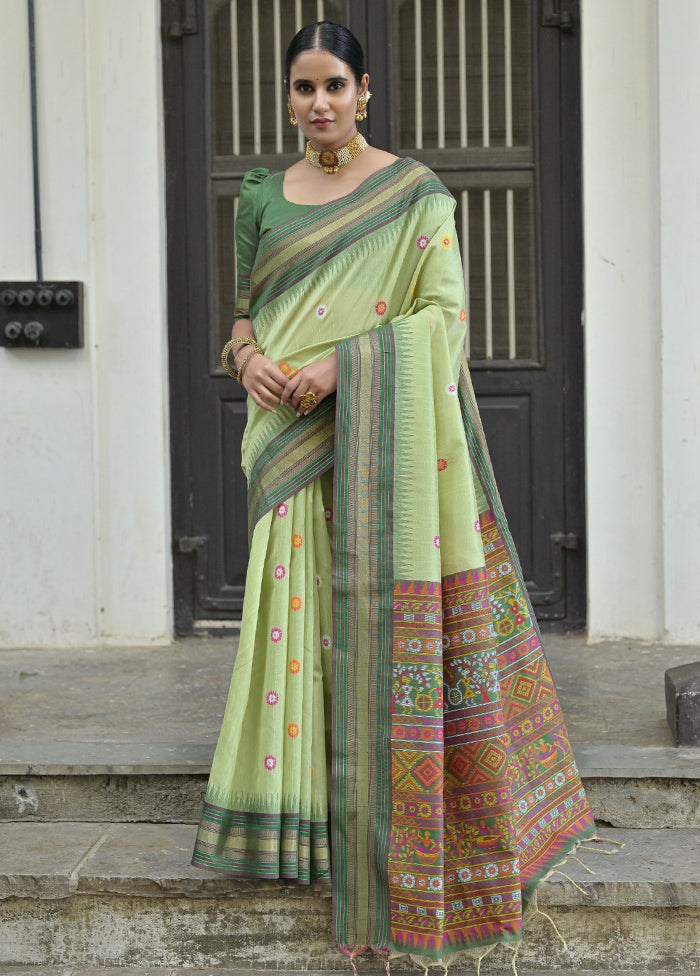 Pista Green Dupion Silk Saree With Blouse Piece