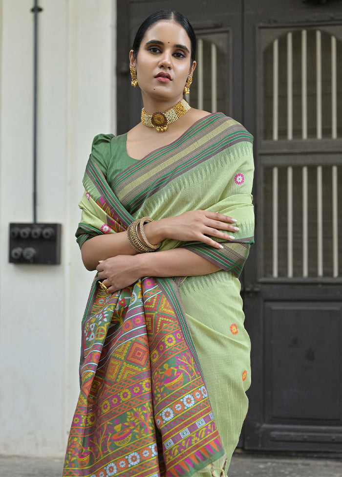 Pista Green Dupion Silk Saree With Blouse Piece