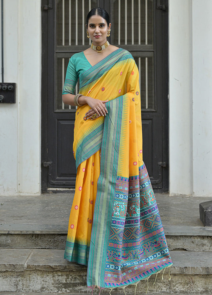 Yellow Dupion Silk Saree With Blouse Piece