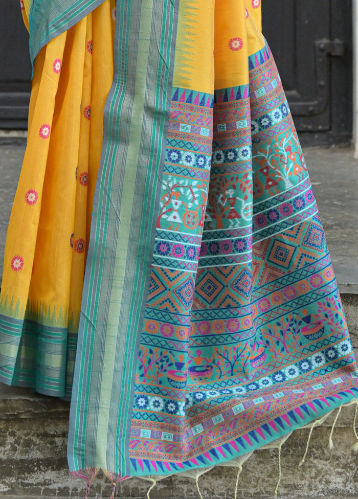 Yellow Dupion Silk Saree With Blouse Piece