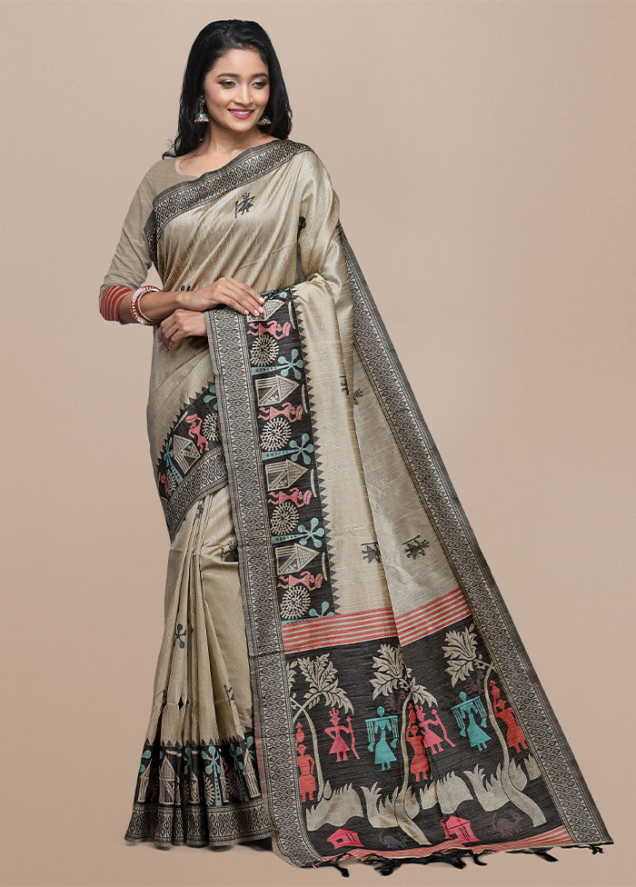 Chiku Spun Silk Saree With Blouse Piece