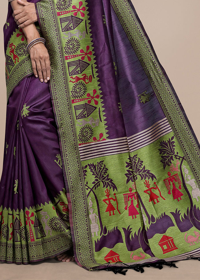 Wine Spun Silk Saree With Blouse Piece