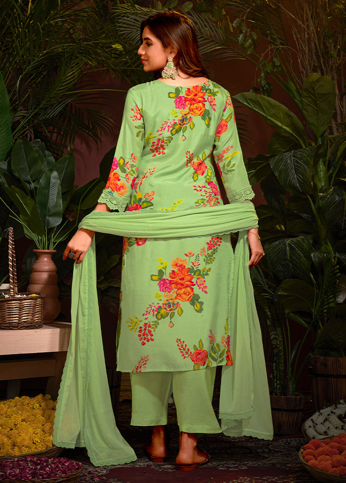 3 Pc Green Pure Readymade Silk Suit Set