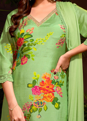 3 Pc Green Pure Readymade Silk Suit Set