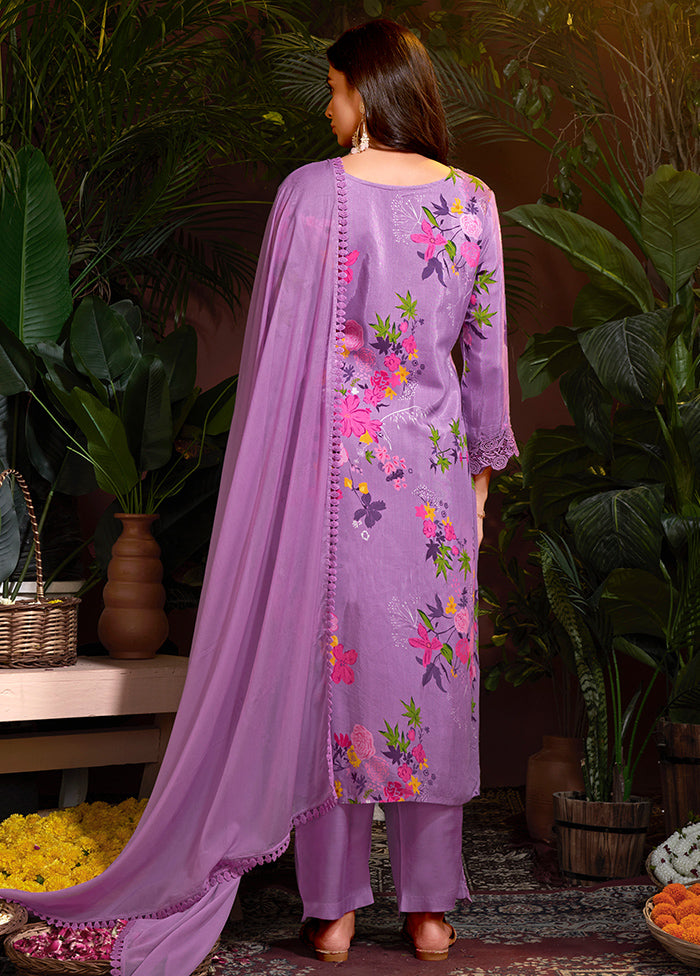 3 Pc Mauve Pure Readymade Silk Suit Set