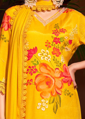 3 Pc Yellow Pure Readymade Silk Suit Set