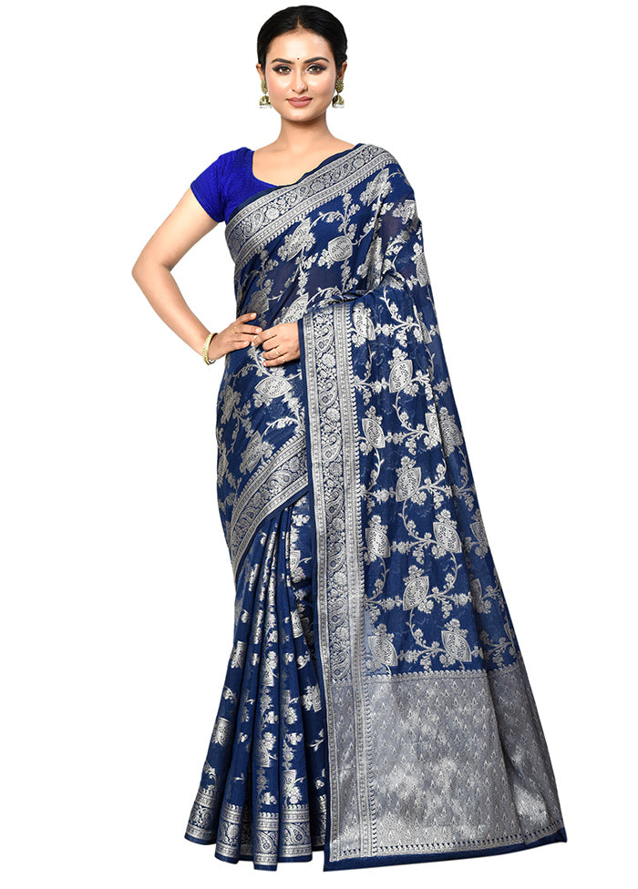 Blue Georgette Saree With Blouse Piece - Indian Silk House Agencies