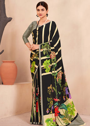 Black Crepe Silk Saree With Blouse Piece