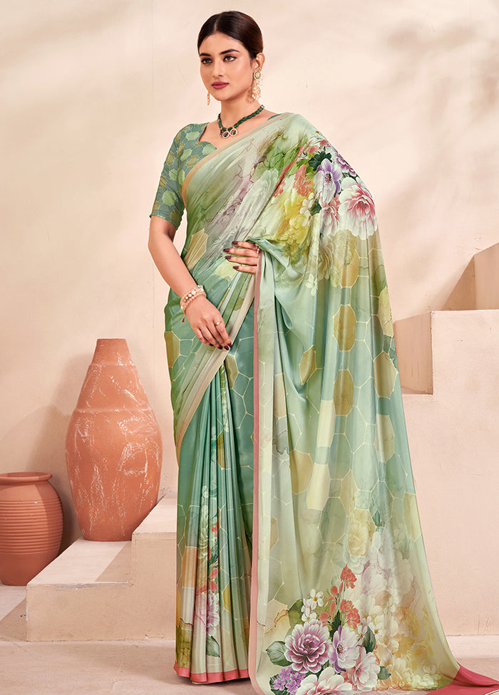 Green Crepe Silk Saree With Blouse Piece