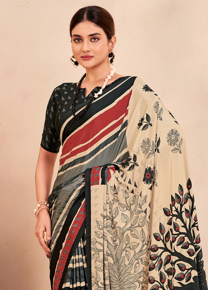 Black Crepe Silk Saree With Blouse Piece