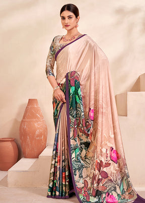 Multicolor Crepe Silk Saree With Blouse Piece