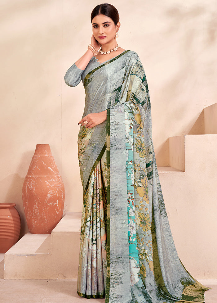 Multicolor Crepe Silk Saree With Blouse Piece