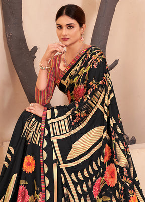 Black Crepe Silk Saree With Blouse Piece