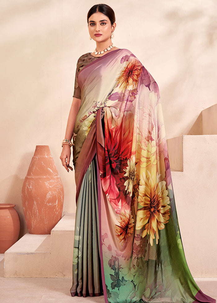 Multicolor Crepe Silk Saree With Blouse Piece