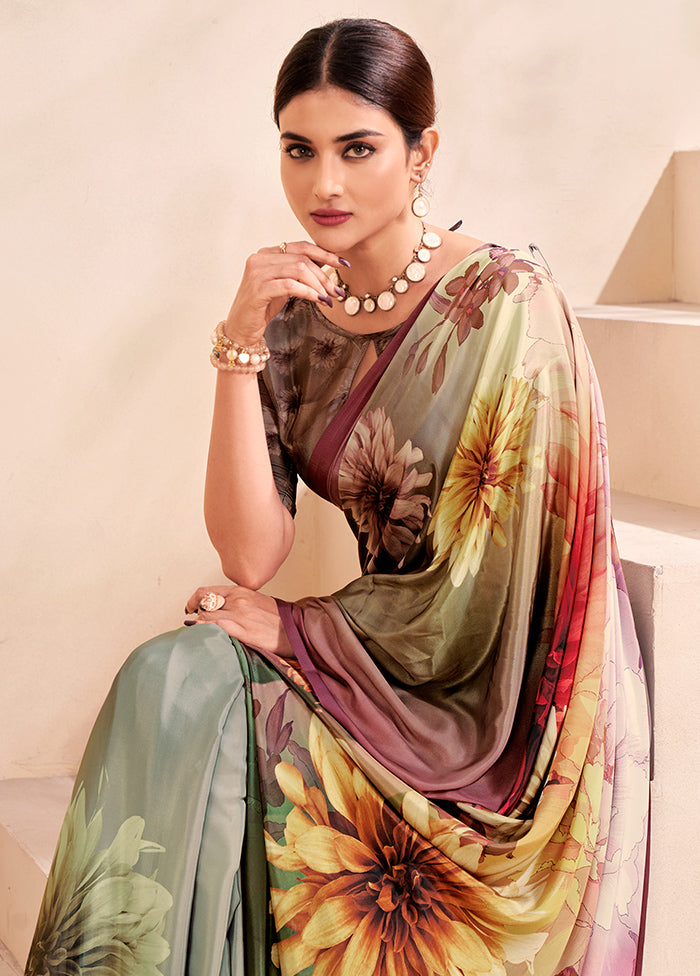 Multicolor Crepe Silk Saree With Blouse Piece