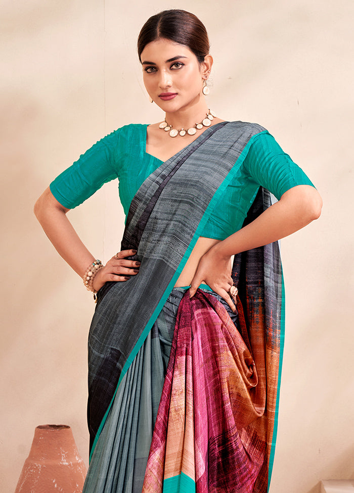 Multicolor Crepe Silk Saree With Blouse Piece