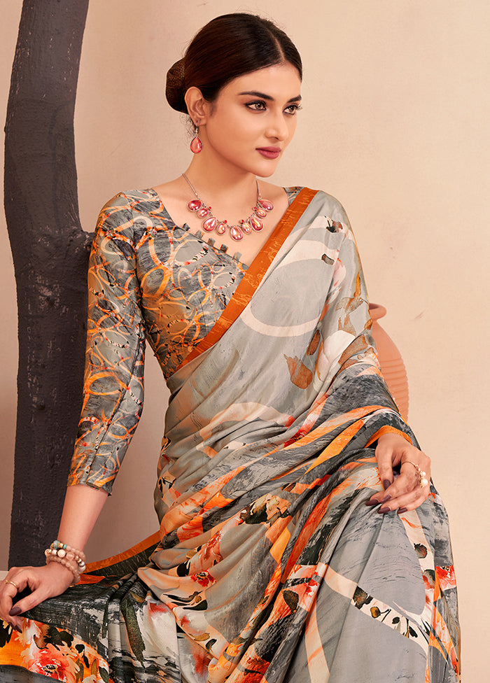 Multicolor Crepe Silk Saree With Blouse Piece